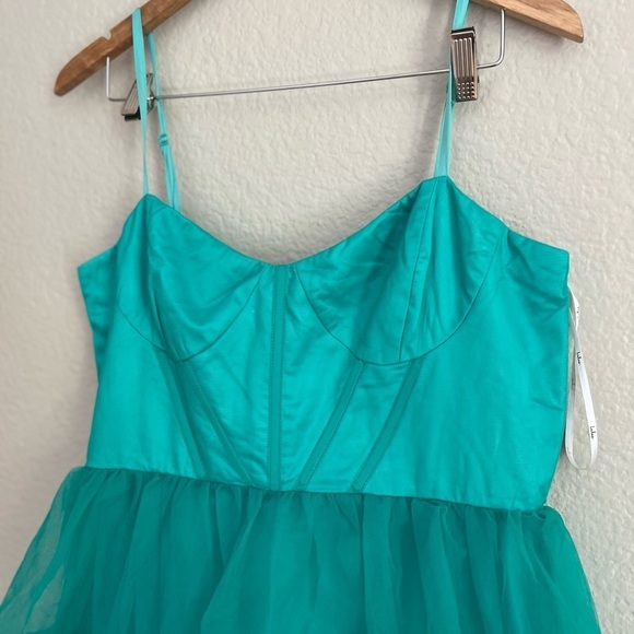 Rule the Runway Teal Green Tulle Bustier Tiered Maxi Dress - Picture 7 of 7